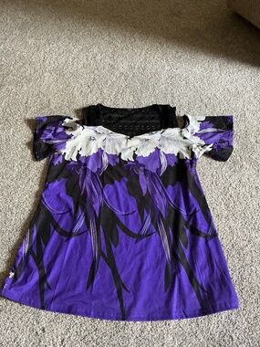 Cold Shoulder Top L Purple/Black//White